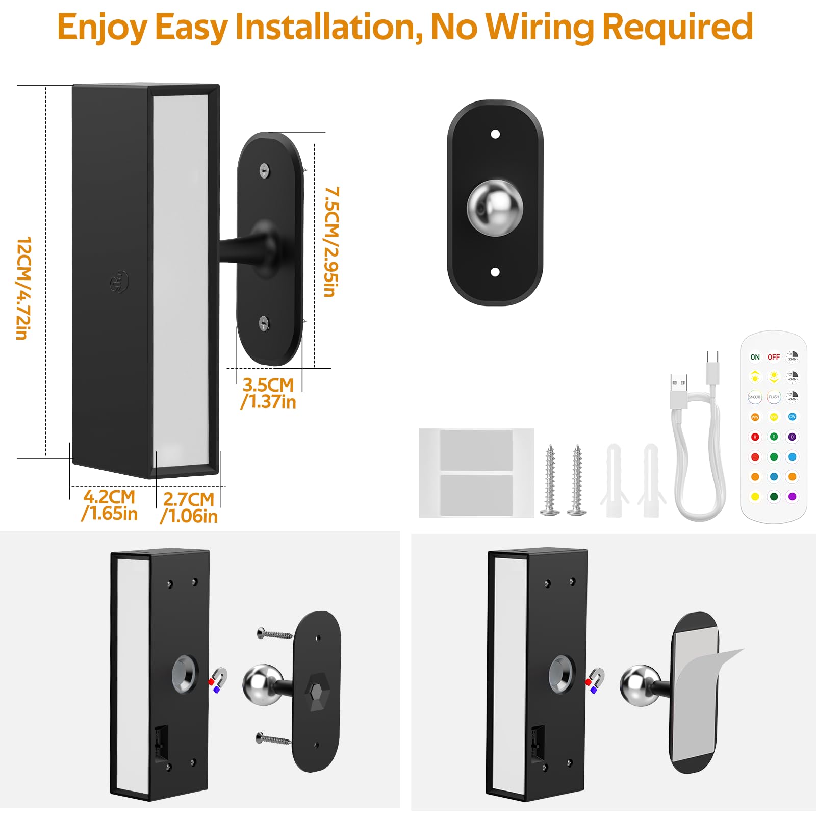 LED Wall Lights 2 Pack with Remote,Wall Sconces Lamp 3000mAh Rechargeable Battery Operated,3 Color V1171-CB-BOM001270