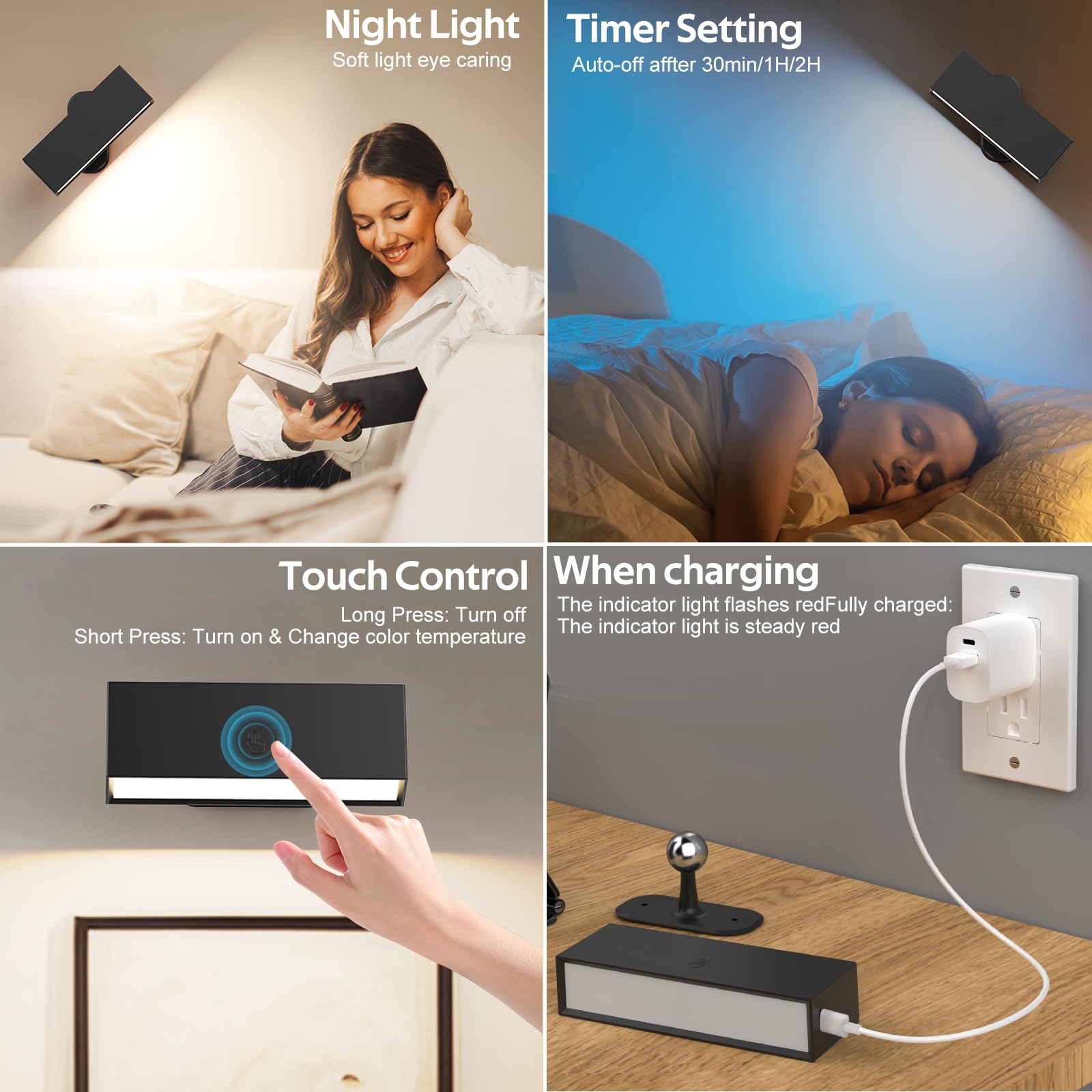 LED Wall Lights 2 Pack with Remote,Wall Sconces Lamp 3000mAh Rechargeable Battery Operated,3 Color V1171-CB-BOM001270