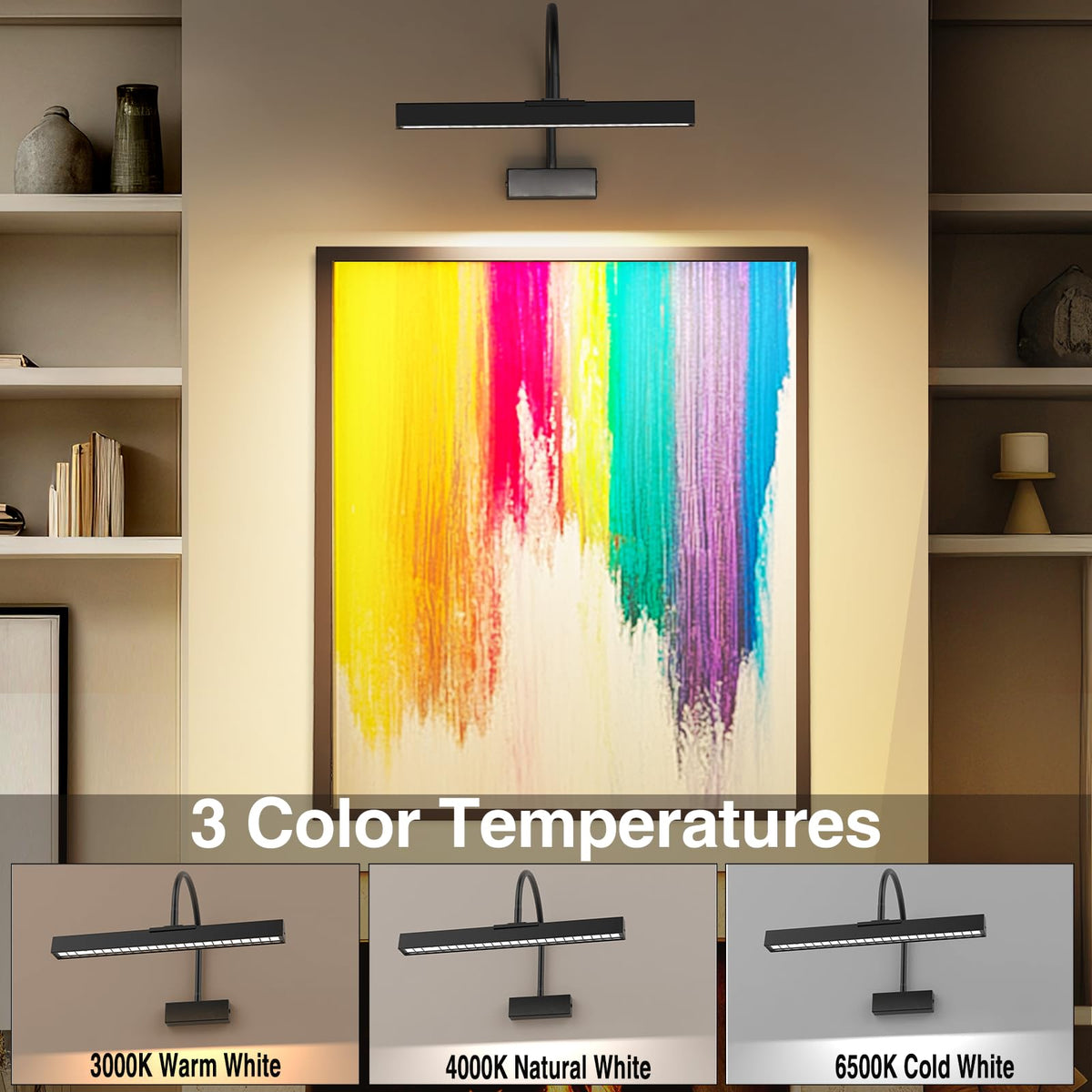 Picture Frame Light with Remote, Wireless 16 Inch Black Art Light, Battery Operated Picture Light with 3 CCT, V1171-CB-BOM001292