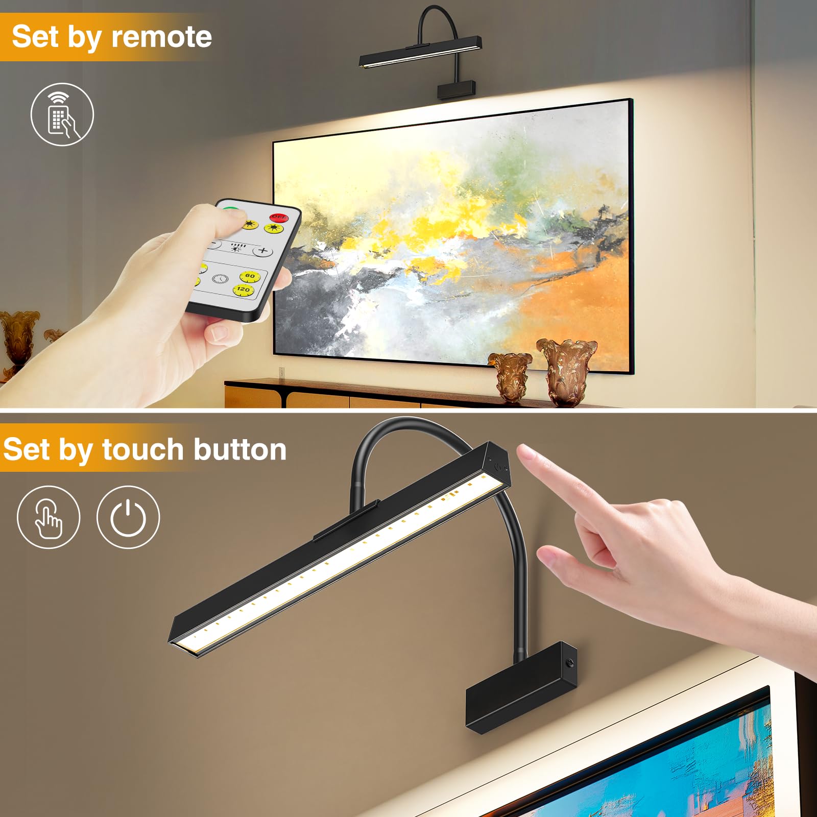 Picture Frame Light with Remote, Wireless 16 Inch Black Art Light, Battery Operated Picture Light with 3 CCT, V1171-CB-BOM001292