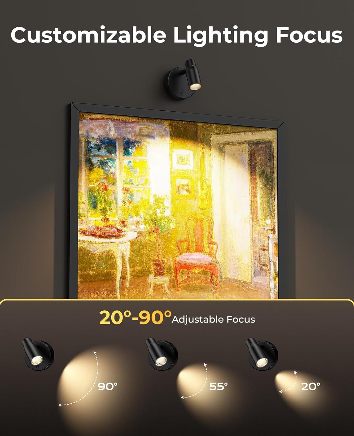 Zoomable Spot Light Indoor, Rechargeable Picture Light with Remote, Dimmable CCT Spotlight for Wall Art, V1171-CB-BOM001447