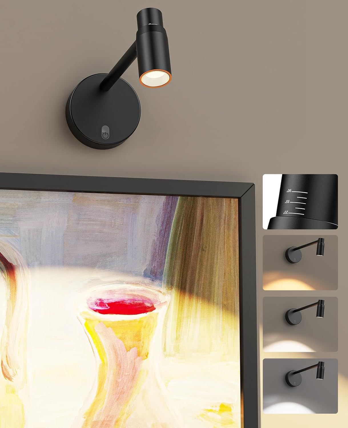 Zoomable Picture Light for Wall, Battery Operated Art Light for Paintings CCT Dimmable Spotlight for Wall Art V1171-CB-BOM001448