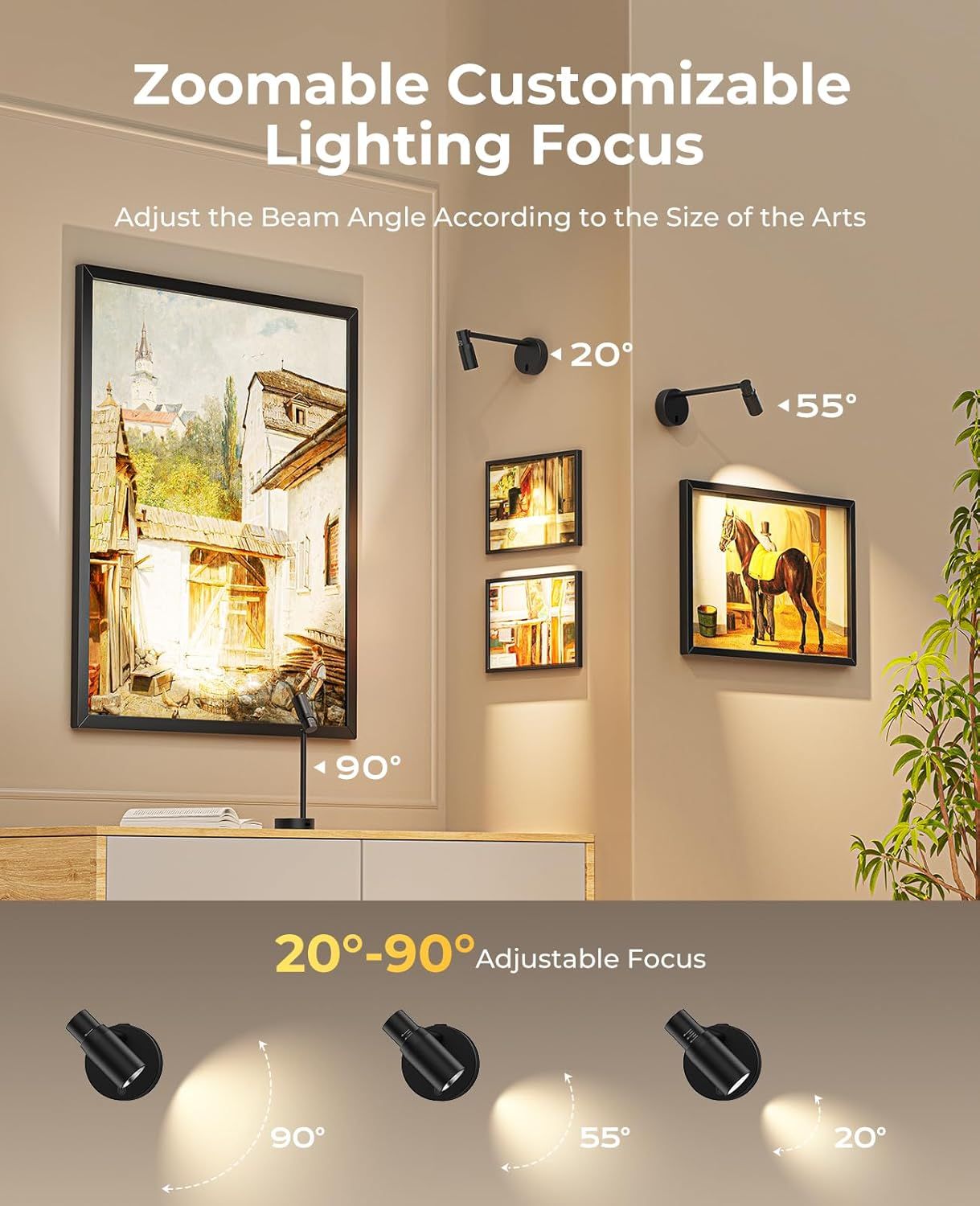 Zoomable Picture Light for Wall, Battery Operated Art Light for Paintings CCT Dimmable Spotlight for Wall Art V1171-CB-BOM001448
