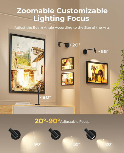 Zoomable Picture Light for Wall, Battery Operated Art Light for Paintings CCT Dimmable Spotlight for Wall Art V1171-CB-BOM001448