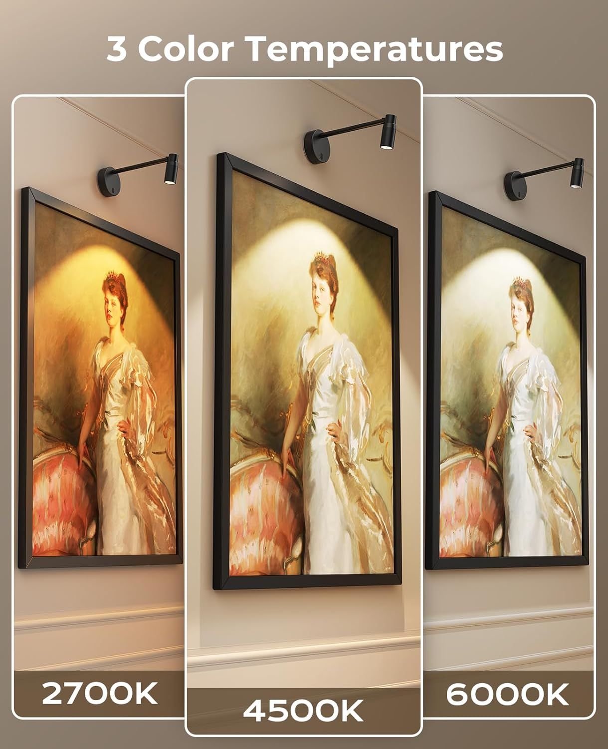 Zoomable Picture Light for Wall, Battery Operated Art Light for Paintings CCT Dimmable Spotlight for Wall Art V1171-CB-BOM001448