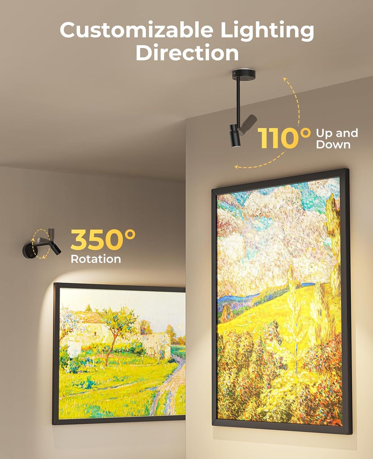 Zoomable Picture Light for Wall, Battery Operated Art Light for Paintings CCT Dimmable Spotlight for Wall Art V1171-CB-BOM001448