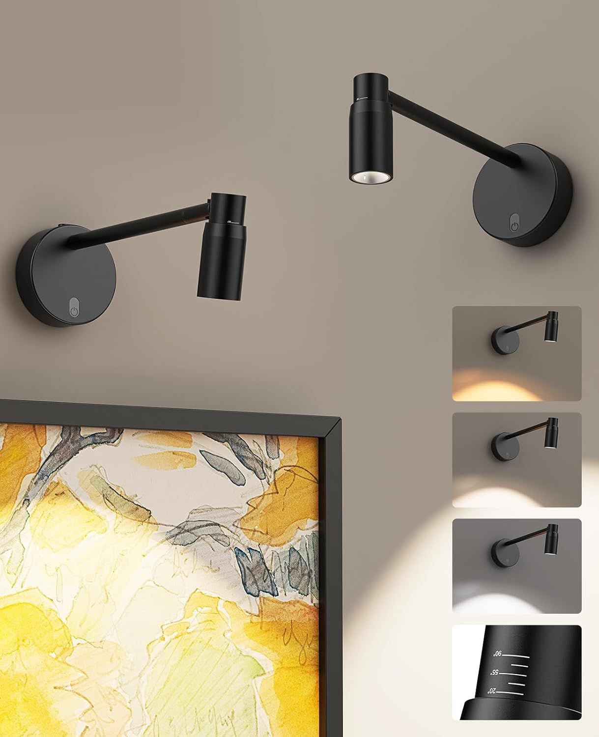 Zoomable Picture Light for Wall, Battery Operated Art Light for Paintings CCT Dimmable Spotlight for Wall Art V1171-CB-BOM001448-2