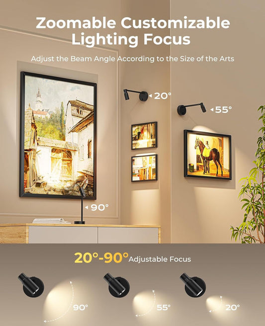 Zoomable Picture Light for Wall, Battery Operated Art Light for Paintings CCT Dimmable Spotlight for Wall Art V1171-CB-BOM001448-2