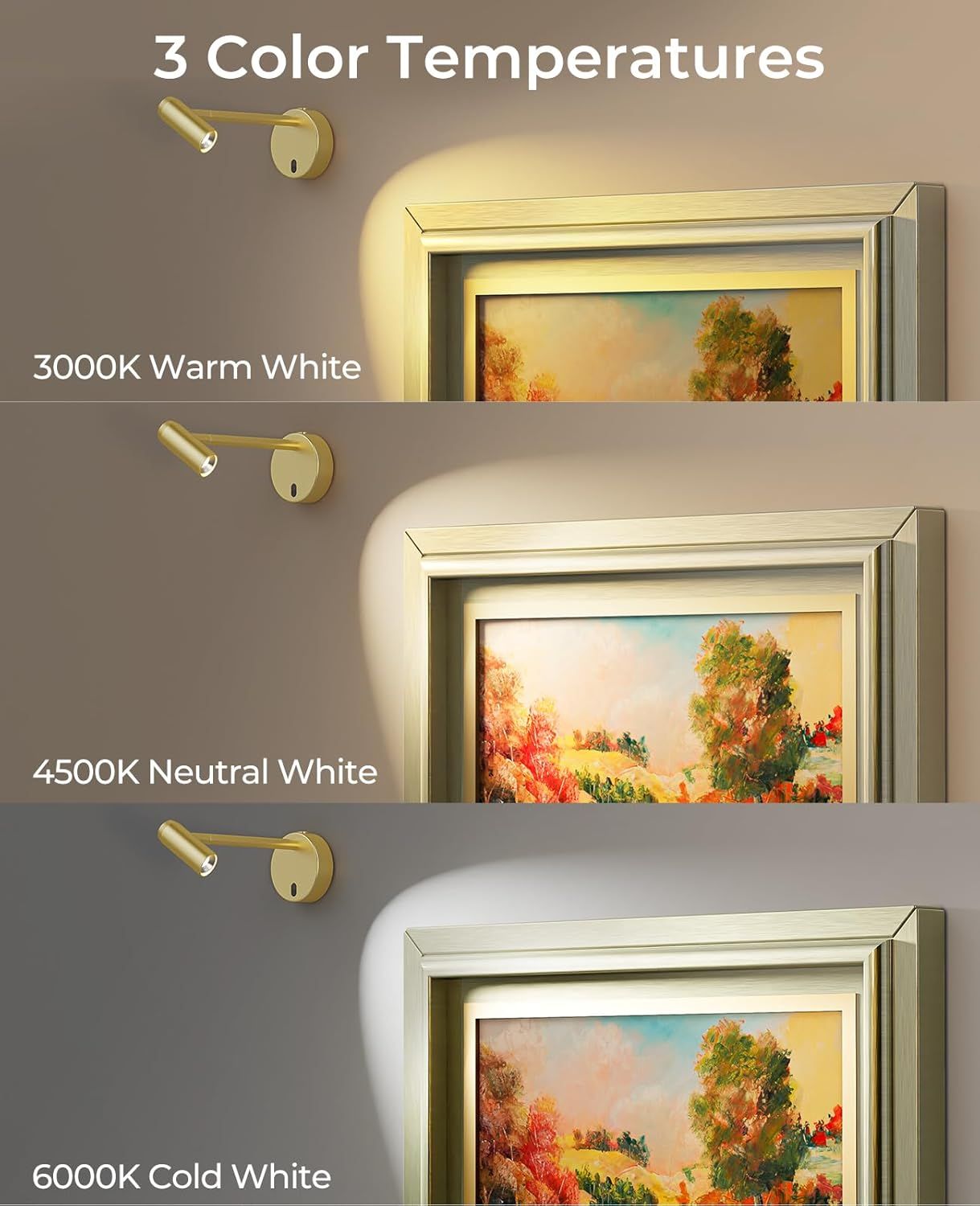 Picture Light for Wall, Battery Operated Art Light for Paintings CCT Dimmable Recharging Gallery Battery Wall V1171-CB-BOM001478