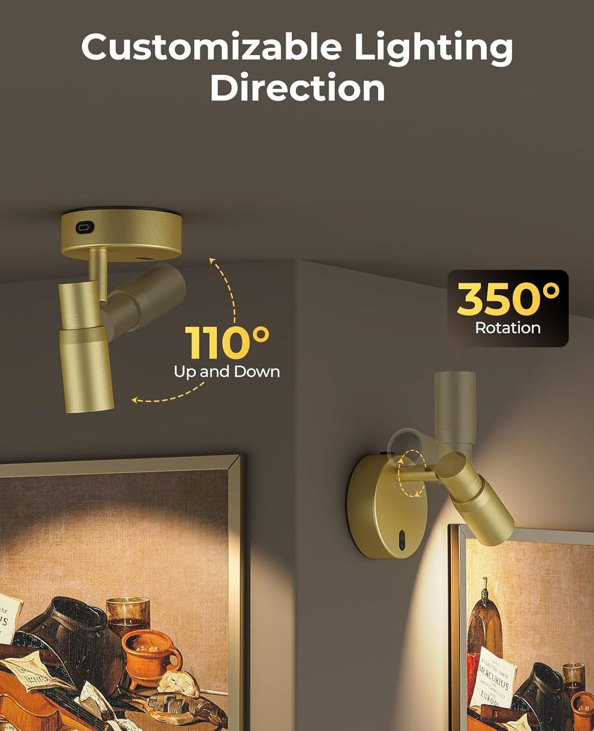 Spot Lights Indoor, Rechargeable Picture Light with Remote, Dimmable CCT Spotlight for Wall Art, 6000mAh V1171-CB-BOM001479