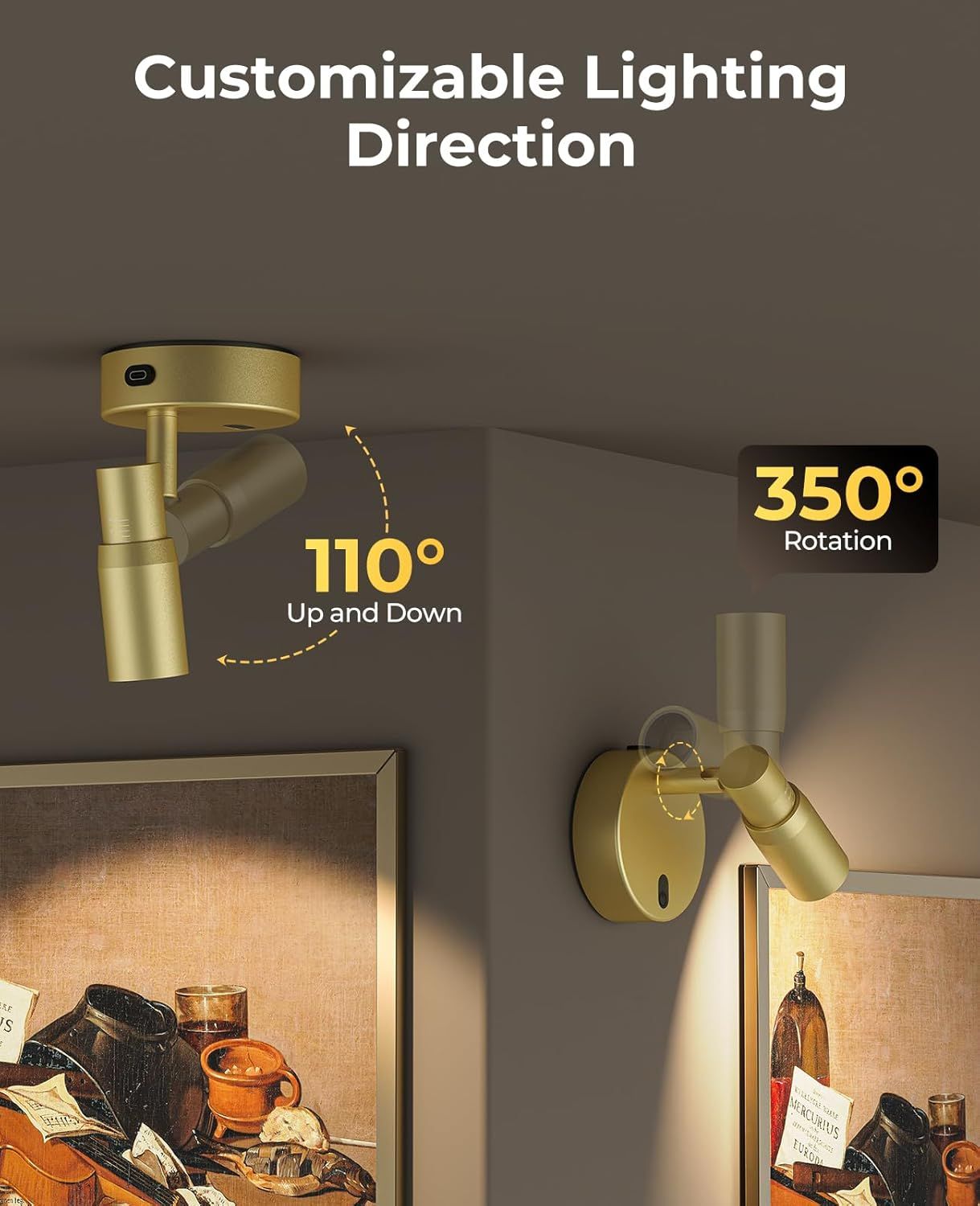 Spot Lights Indoor, Rechargeable Picture Light with Remote, Dimmable CCT Spotlight for Wall Art, 6000mAh V1171-CB-BOM001479