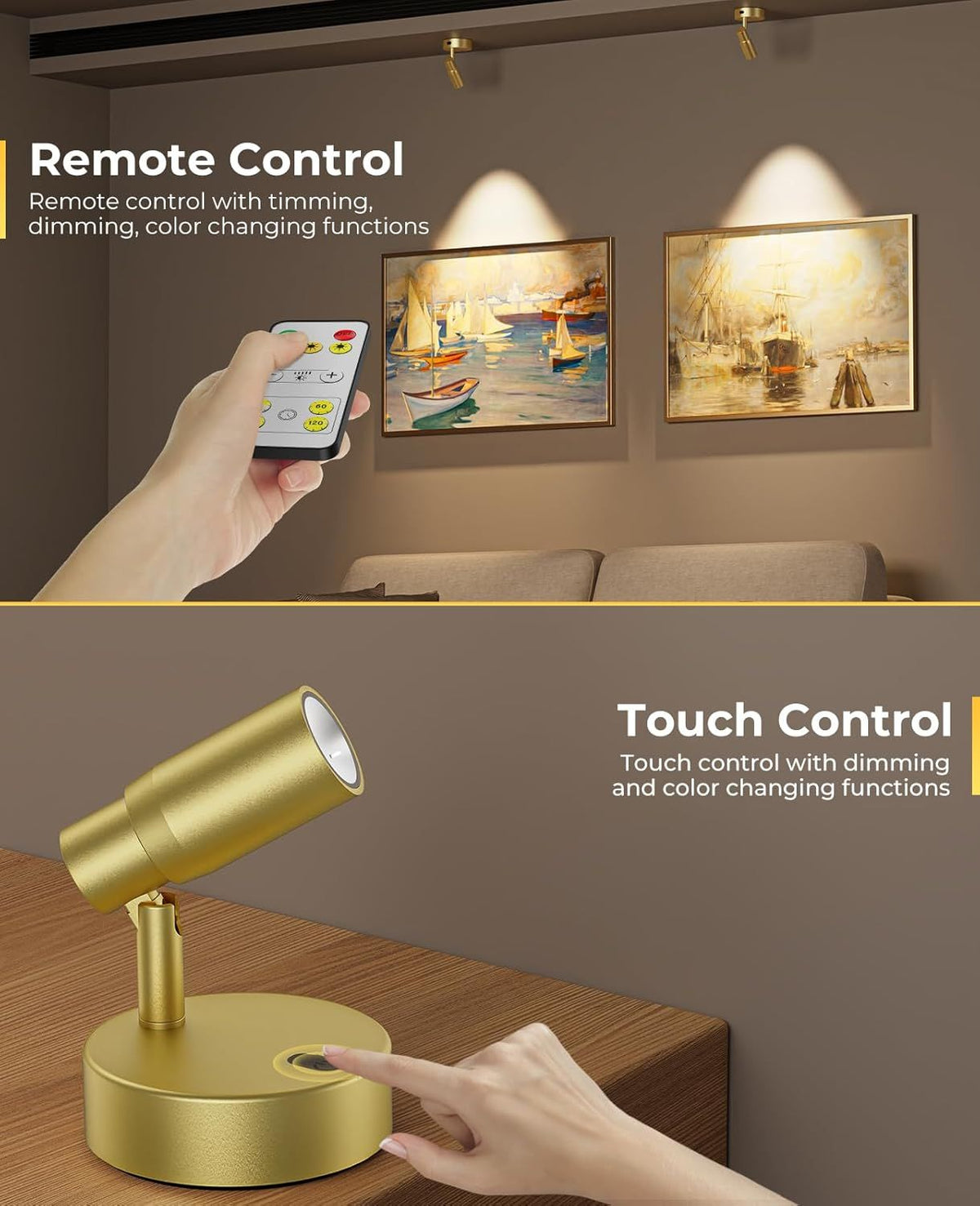 Spot Lights Indoor, Rechargeable Picture Light with Remote, Dimmable CCT Spotlight for Wall Art, 6000mAh V1171-CB-BOM001479