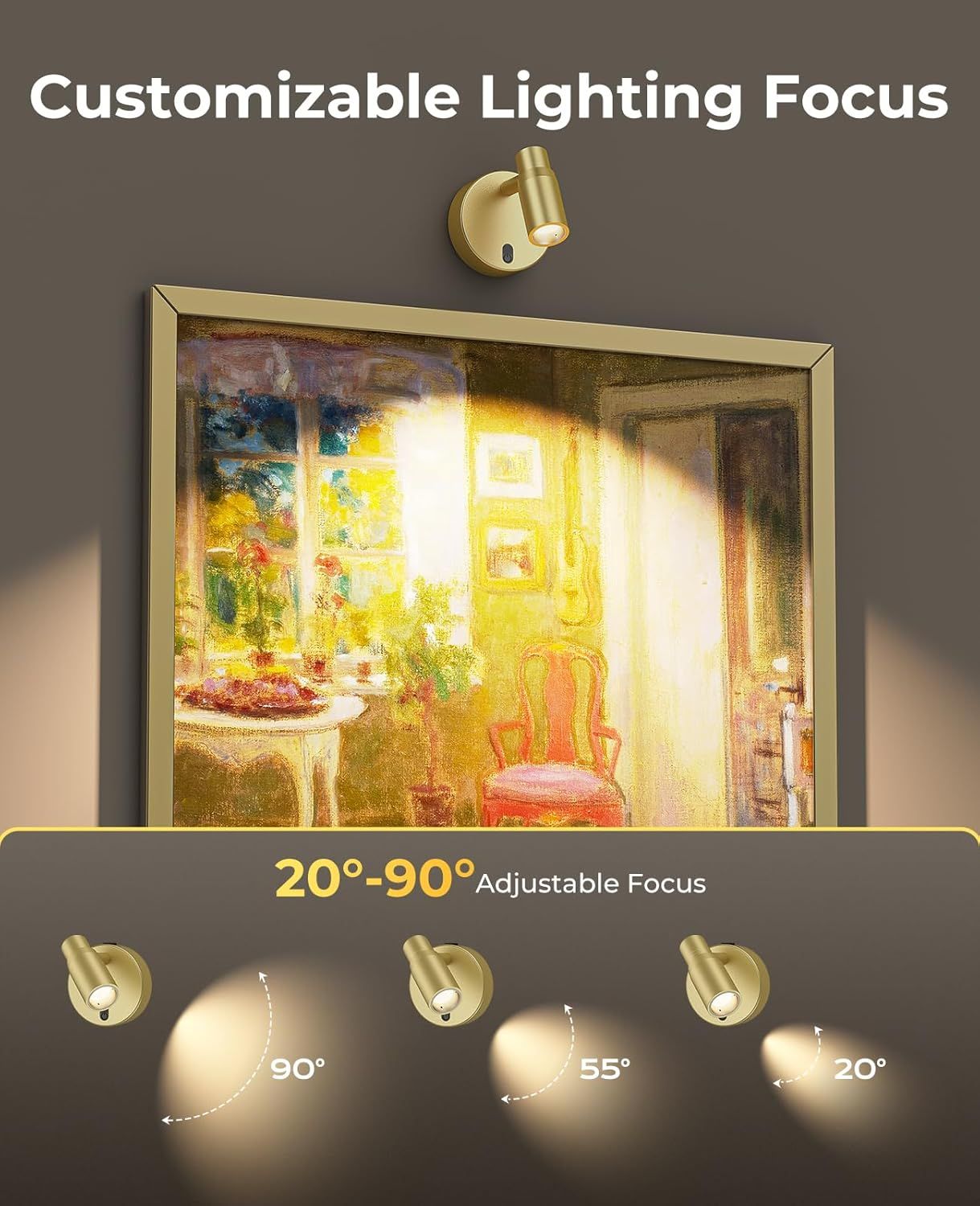 Spot Lights Indoor, Rechargeable Picture Light with Remote, Dimmable CCT Spotlight for Wall Art, 6000mAh V1171-CB-BOM001479-2