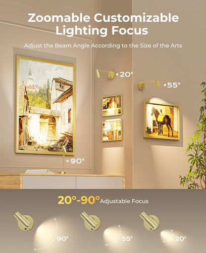 Zoomable Picture Light for Wall, Battery Operated Art Light for Paintings CCT Dimmable Spotlight for Wall Art V1171-CB-BOM001480