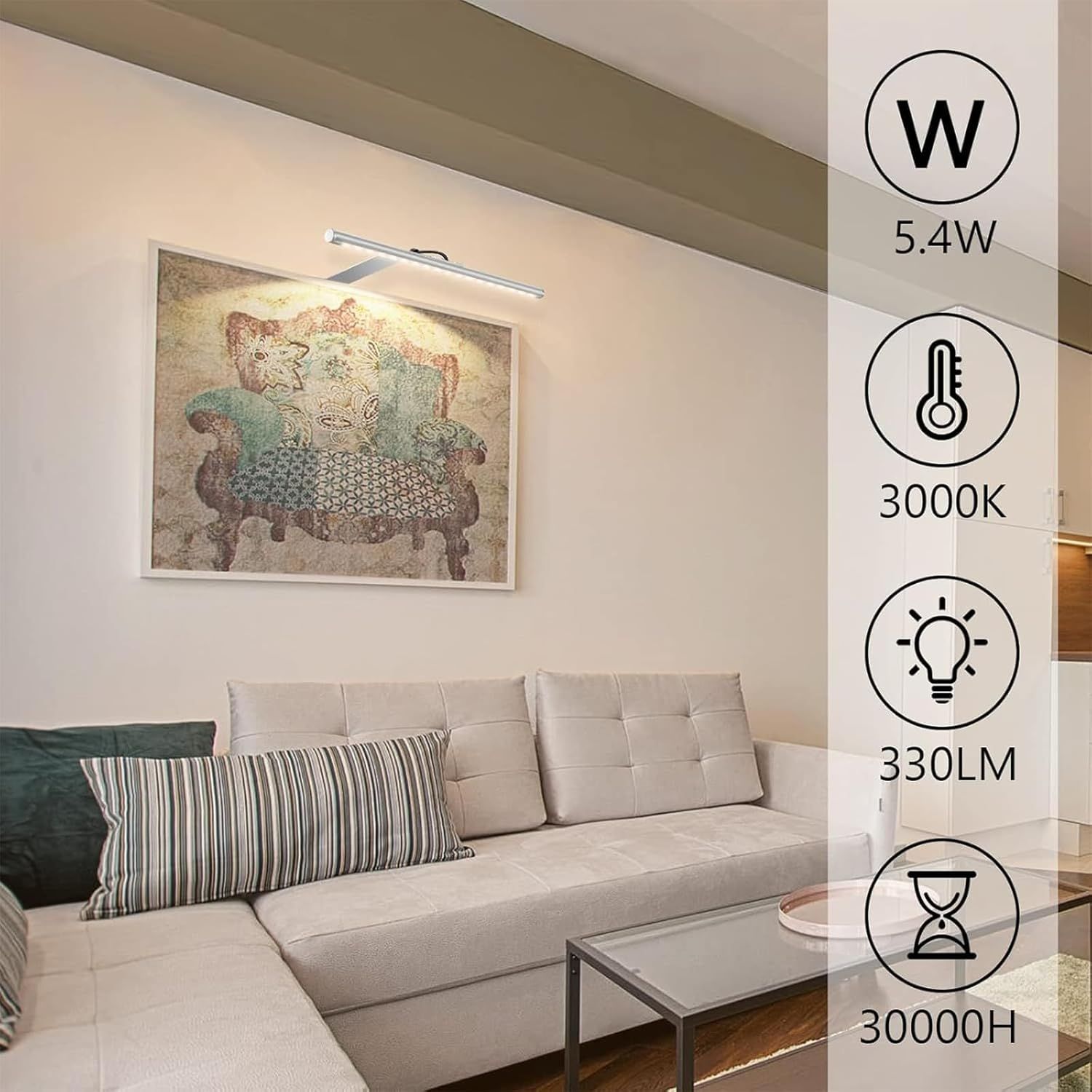 Picture Lights for Wall Plug in or Hardwired,3000K Warm White Dart Board Lights with Remote,13.5inches Silver V1171-CB-BOM001536