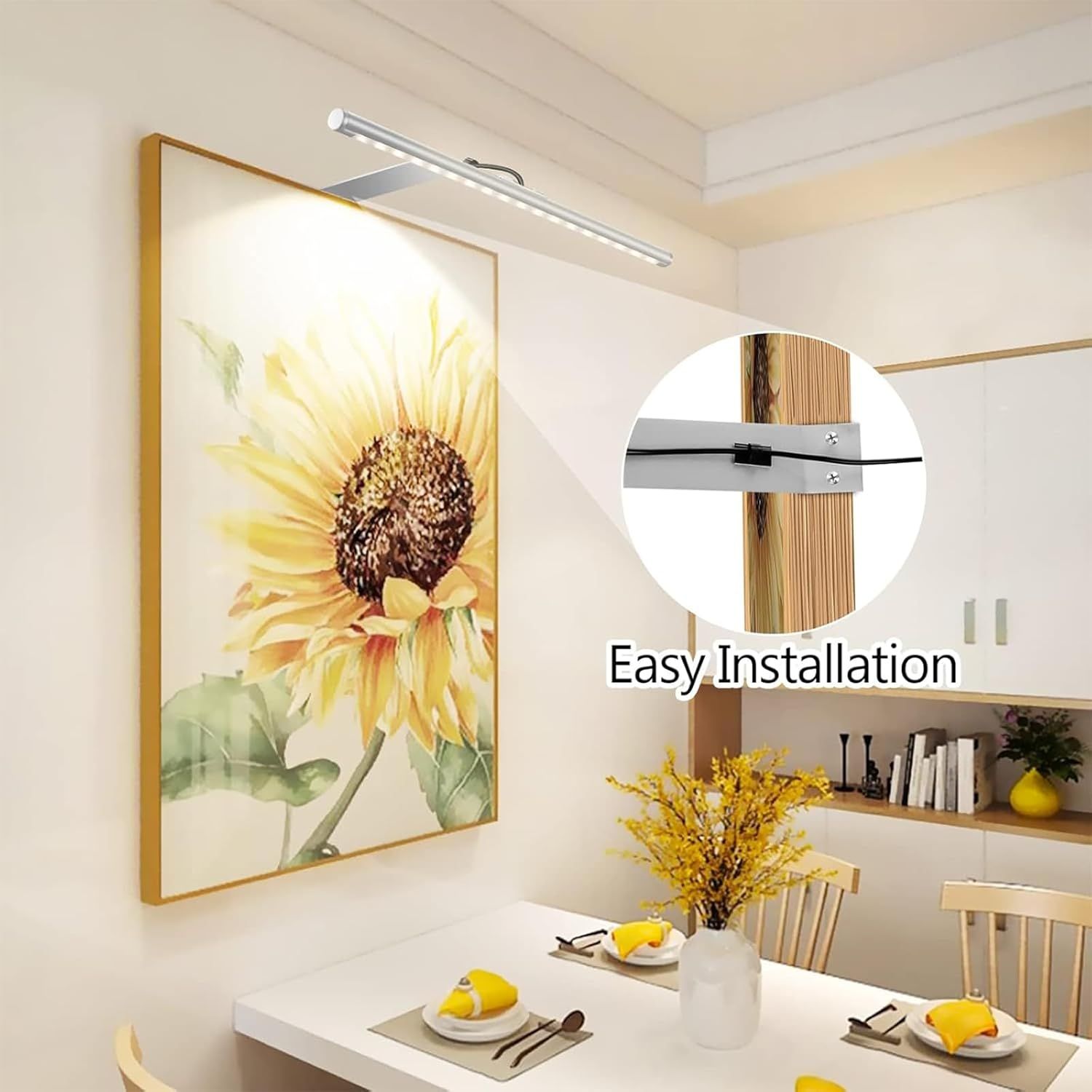 Picture Lights for Wall Plug in or Hardwired,3000K Warm White Dart Board Lights with Remote,13.5inches Silver V1171-CB-BOM001536