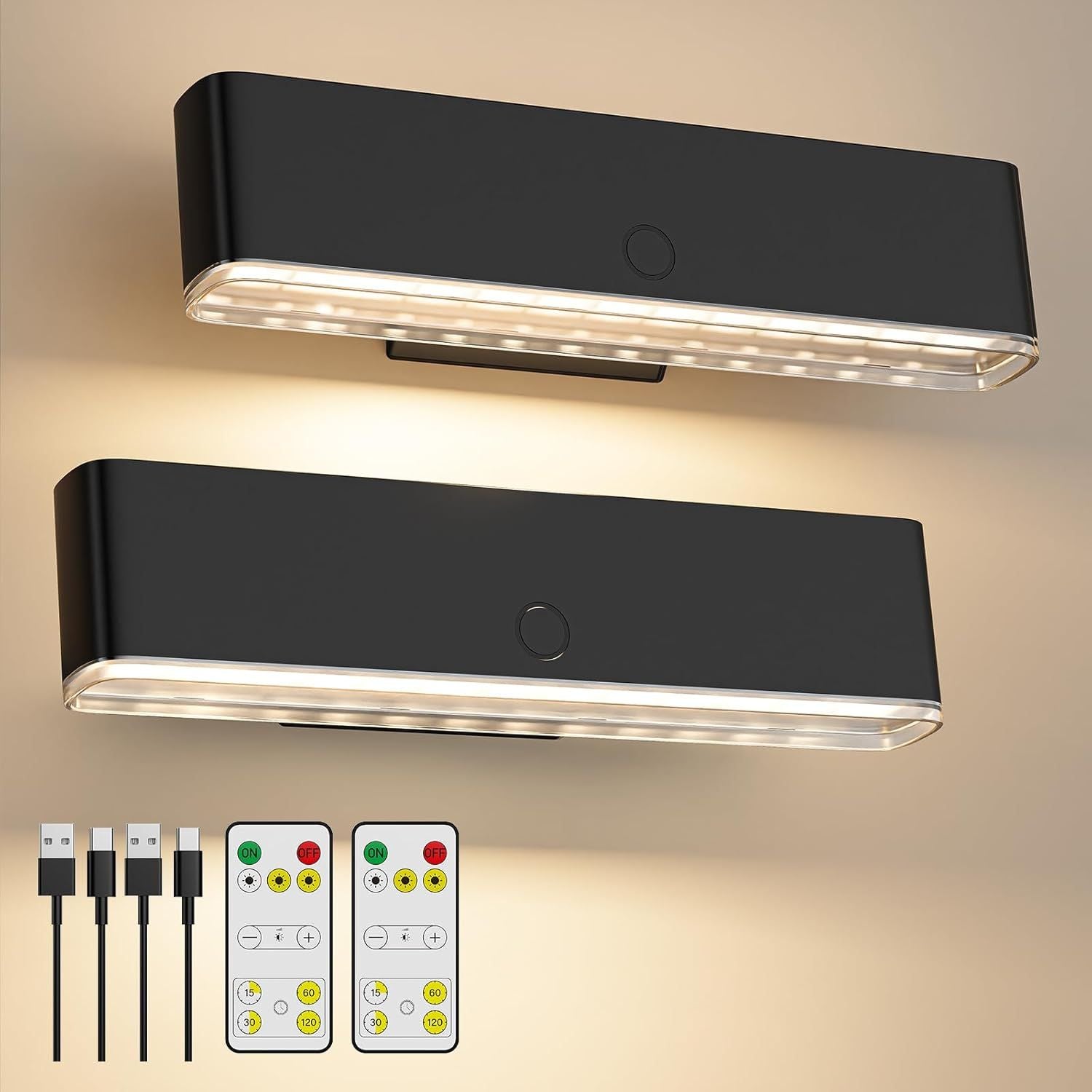 Battery Operated Wall Sconce Set of 2 Wireless Wall Lamp with Remote Control & Touch Control Rechargeable LED V1171-CB-BOM001605-2