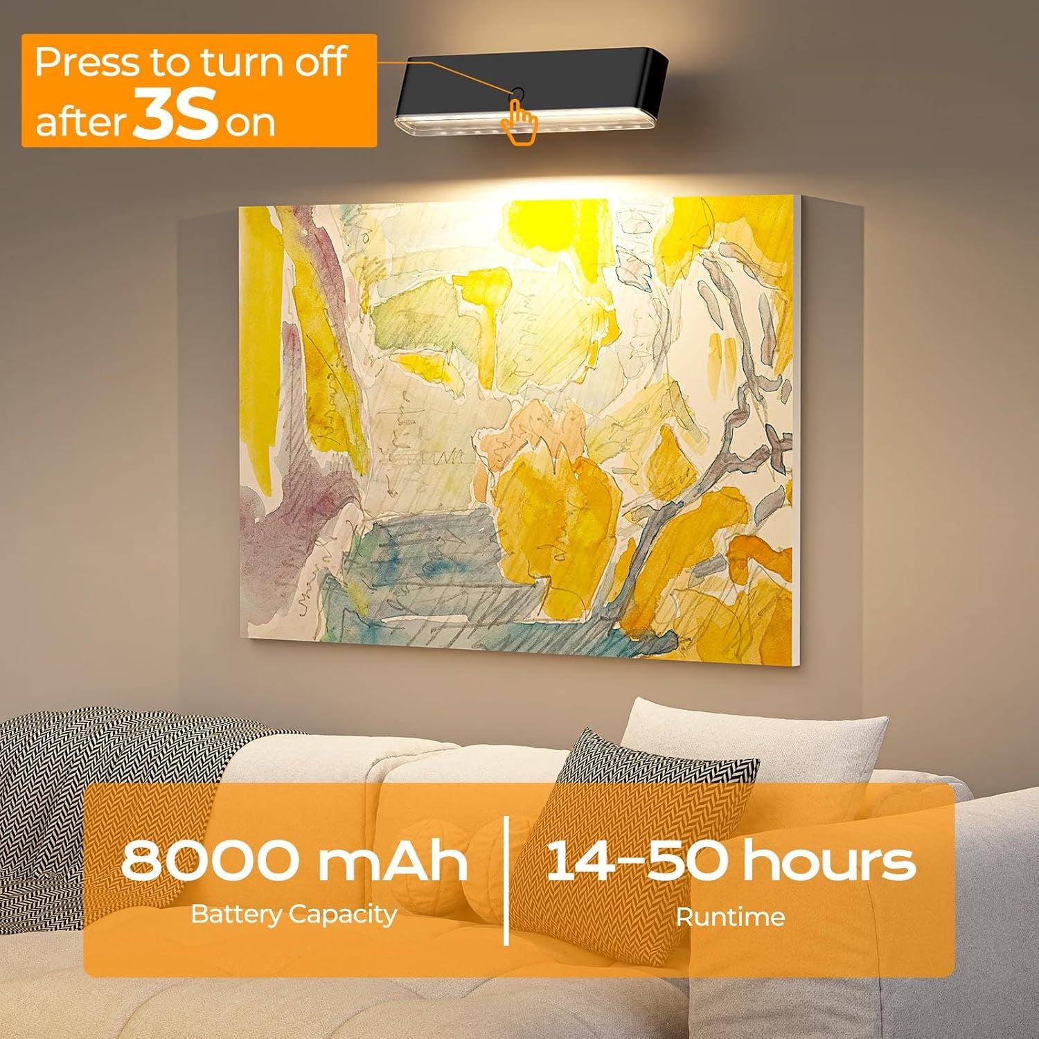 Battery Operated Wall Sconce Set of 2 Wireless Wall Lamp with Remote Control & Touch Control Rechargeable LED V1171-CB-BOM001605-2