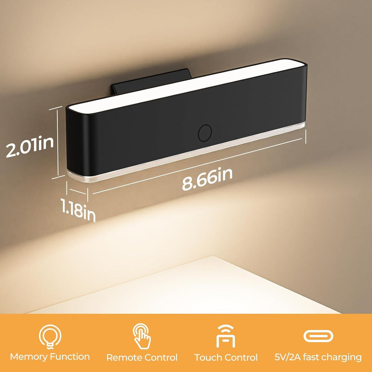 Battery Operated Wall Sconce Set of 2 Wireless Wall Lamp with Remote Control & Touch Control Rechargeable LED V1171-CB-BOM001605-2