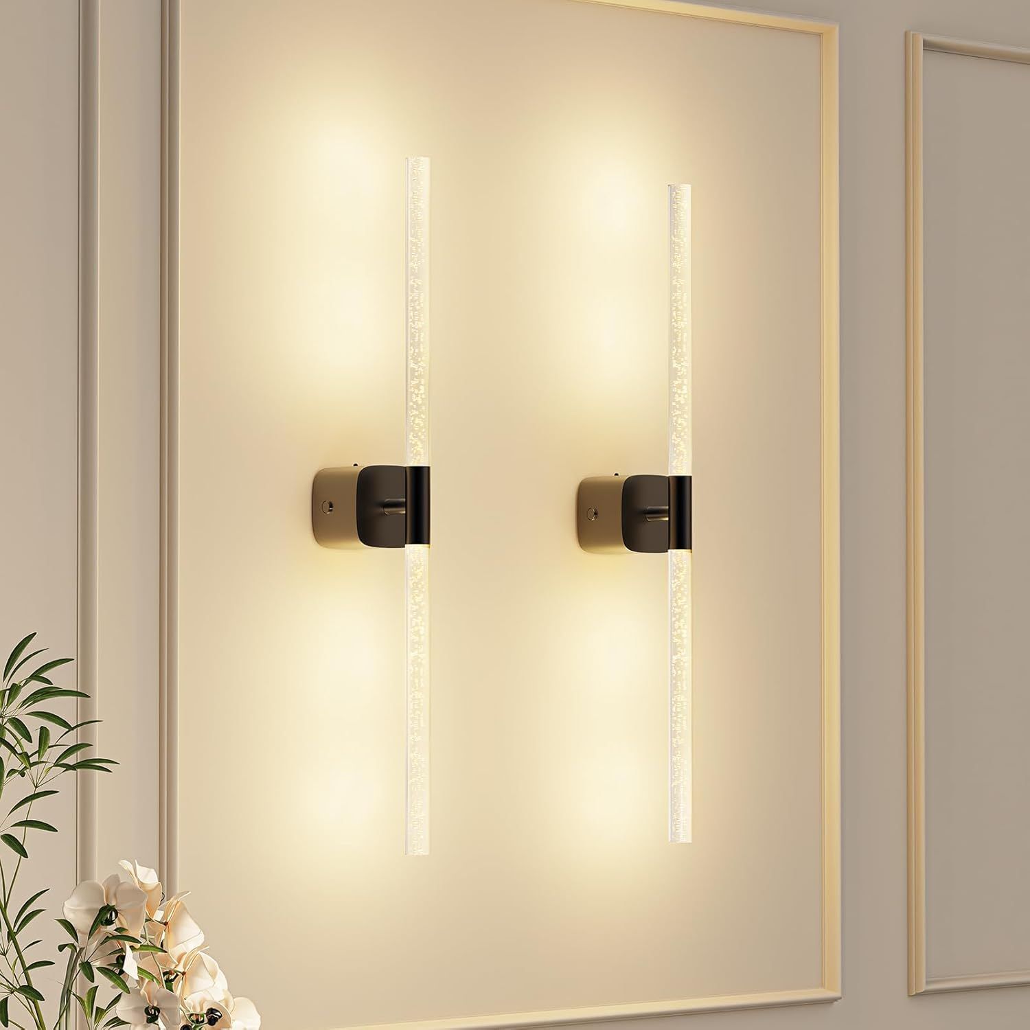 Black Battery Operated Wall Sconce Set of 2, Rechargeable Wireless Wall Lights with Remote and Touch, 360 V1171-CB-BOM001617