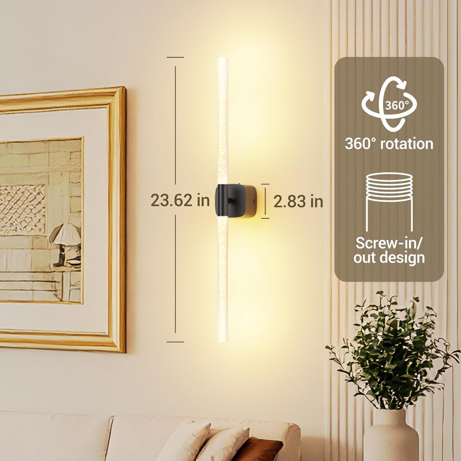 Black Battery Operated Wall Sconce Set of 2, Rechargeable Wireless Wall Lights with Remote and Touch, 360 V1171-CB-BOM001617