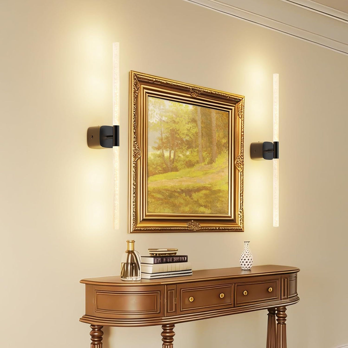 Black Battery Operated Wall Sconce Set of 2, Rechargeable Wireless Wall Lights with Remote and Touch, 360 V1171-CB-BOM001617