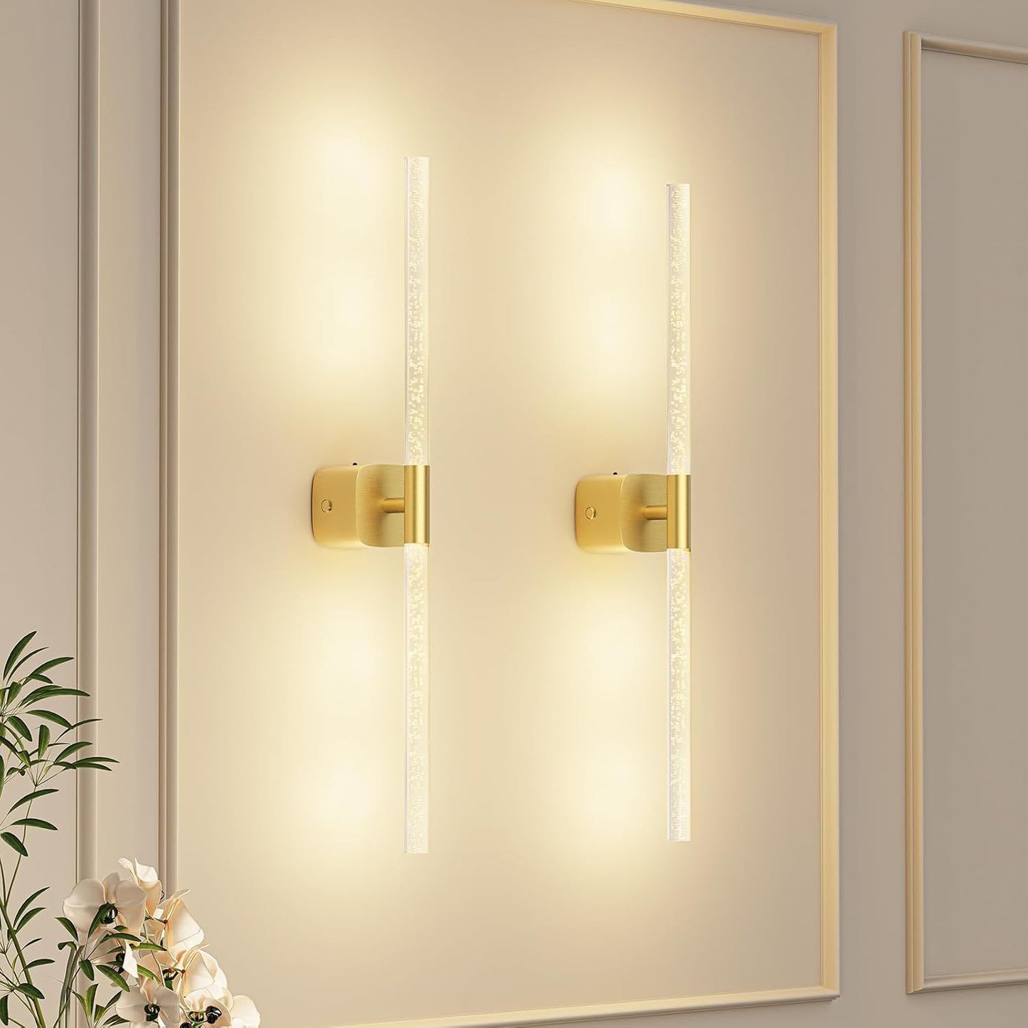 Gold Battery Operated Wall Sconce Set of 2, Rechargeable Wireless Wall Lights with Remote and Touch, 360 V1171-CB-BOM001618