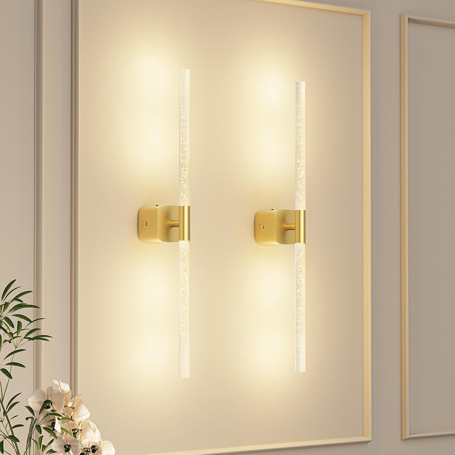 Gold Battery Operated Wall Sconce Set of 2, Rechargeable Wireless Wall Lights with Remote and Touch, 360 V1171-CB-BOM001618