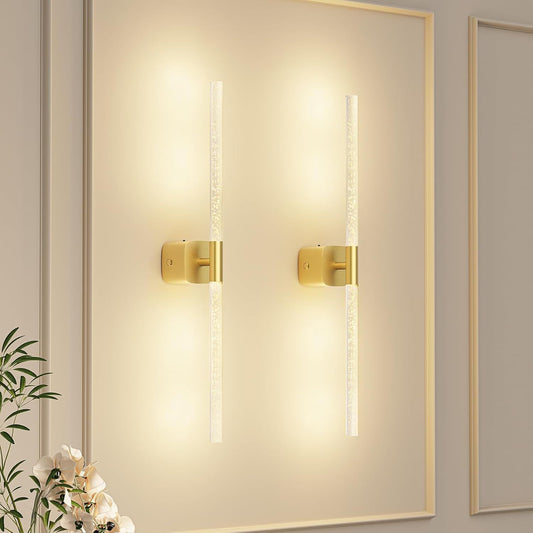 Gold Battery Operated Wall Sconce Set of 2, Rechargeable Wireless Wall Lights with Remote and Touch, 360 V1171-CB-BOM001618