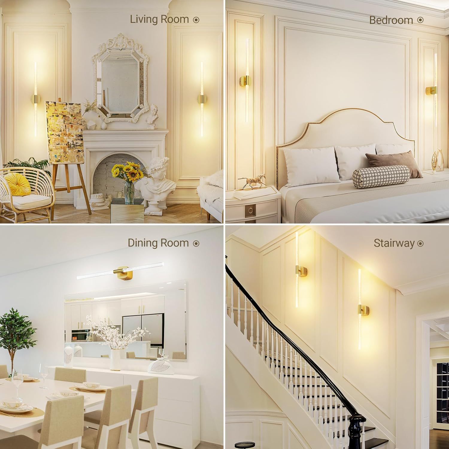 Gold Battery Operated Wall Sconce Set of 2, Rechargeable Wireless Wall Lights with Remote and Touch, 360 V1171-CB-BOM001618