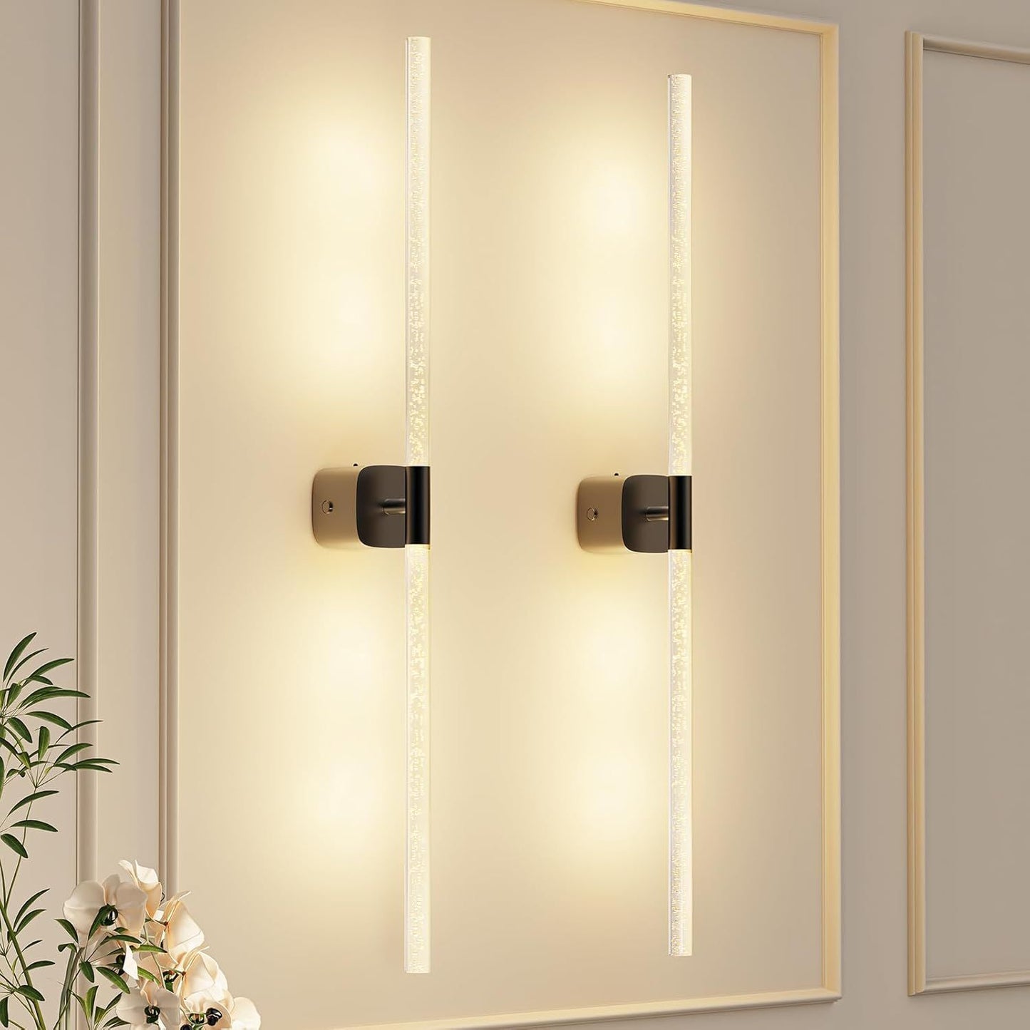 Black Battery Operated Wall Sconce Set of 2, Rechargeable Wireless Wall Lights with Remote and Touch, 360 V1171-CB-BOM001619
