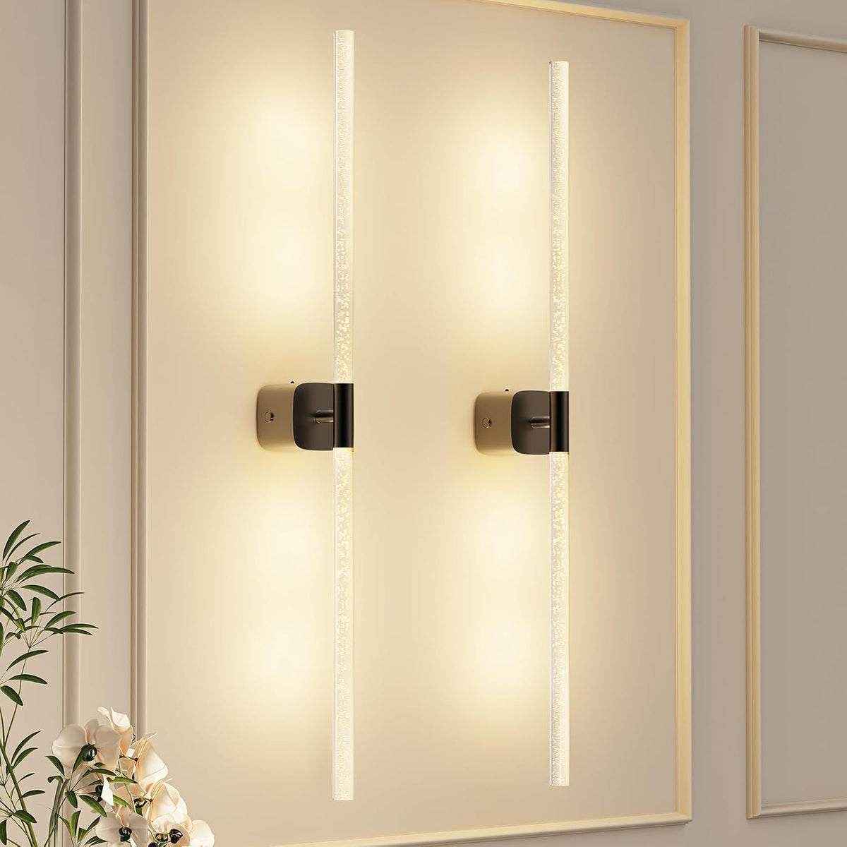Black Battery Operated Wall Sconce Set of 2, Rechargeable Wireless Wall Lights with Remote and Touch, 360 V1171-CB-BOM001619