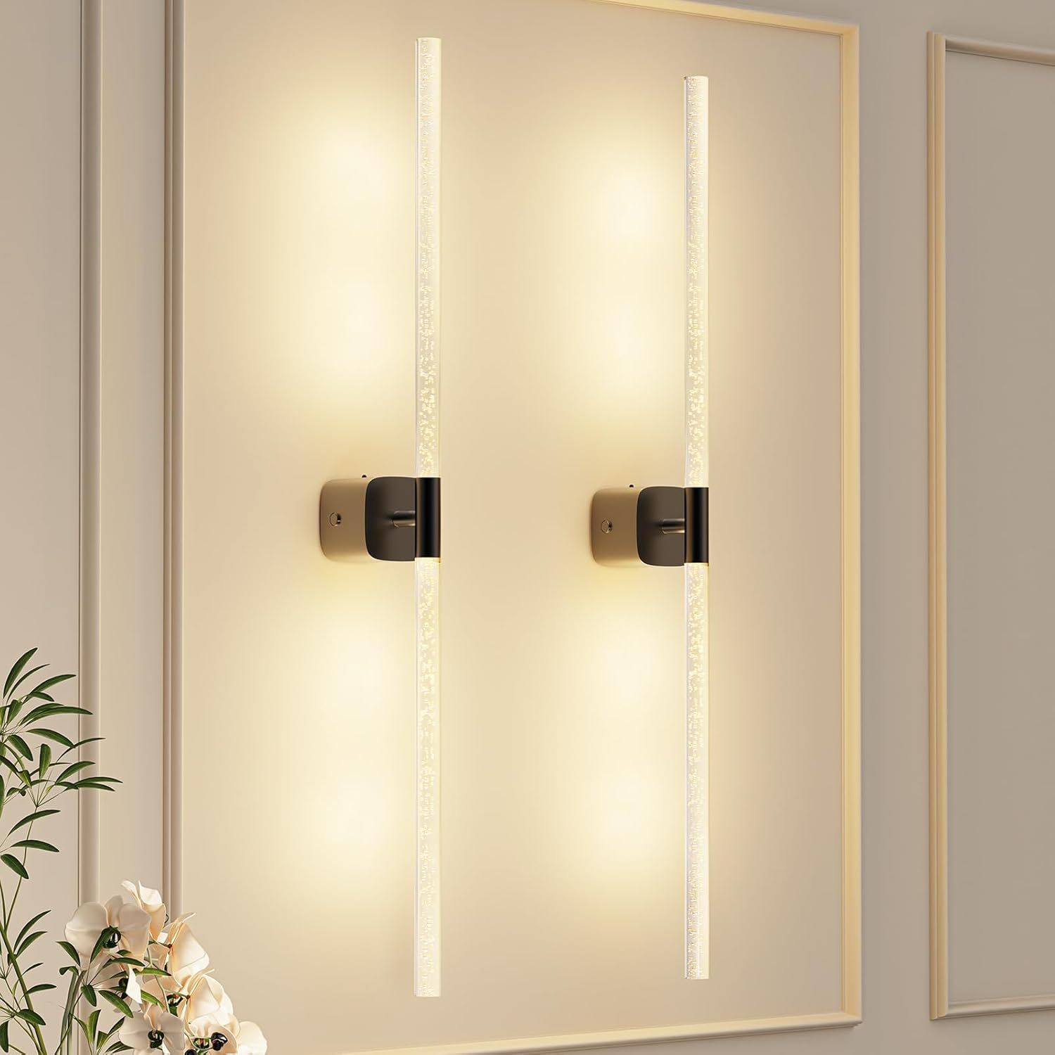 Black Battery Operated Wall Sconce Set of 2, Rechargeable Wireless Wall Lights with Remote and Touch, 360 V1171-CB-BOM001619
