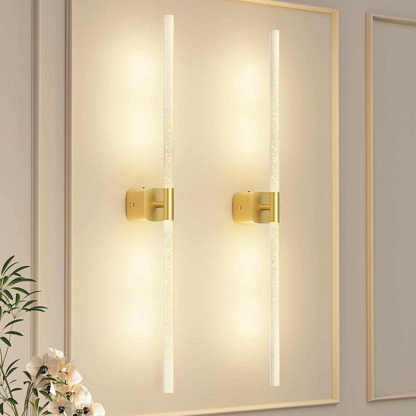 Gold Battery Operated Wall Sconce Set of 2, Rechargeable Wireless Wall Lights with Remote and Touch, 360 V1171-CB-BOM001620
