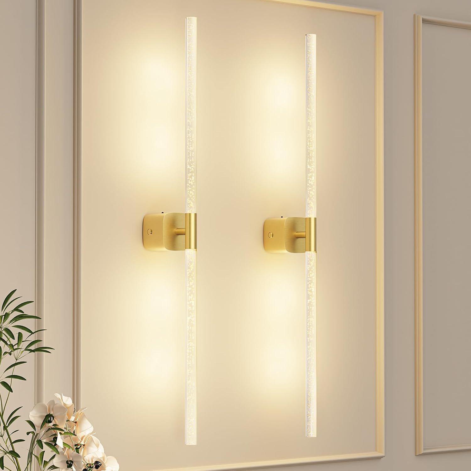 Gold Battery Operated Wall Sconce Set of 2, Rechargeable Wireless Wall Lights with Remote and Touch, 360 V1171-CB-BOM001620