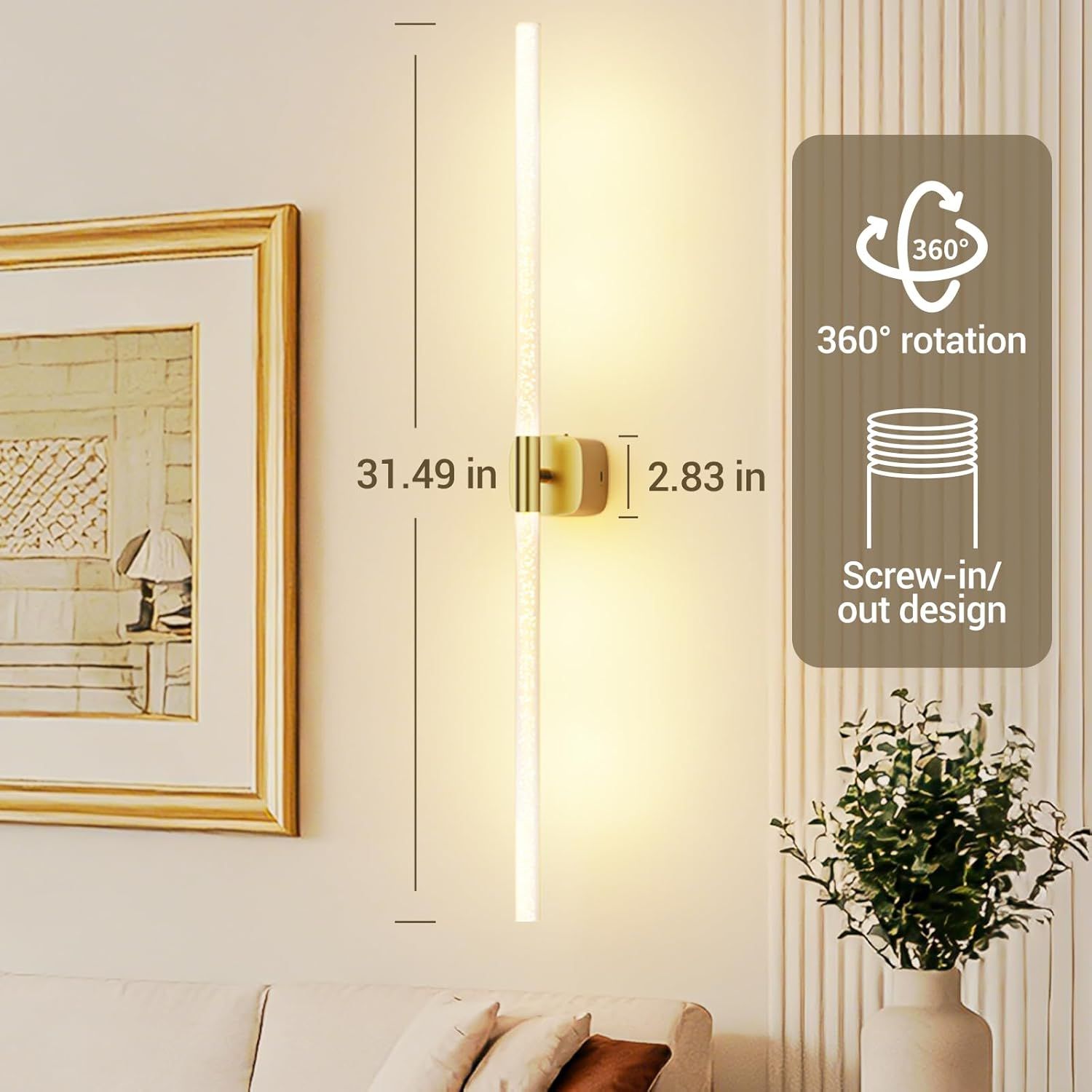 Gold Battery Operated Wall Sconce Set of 2, Rechargeable Wireless Wall Lights with Remote and Touch, 360 V1171-CB-BOM001620