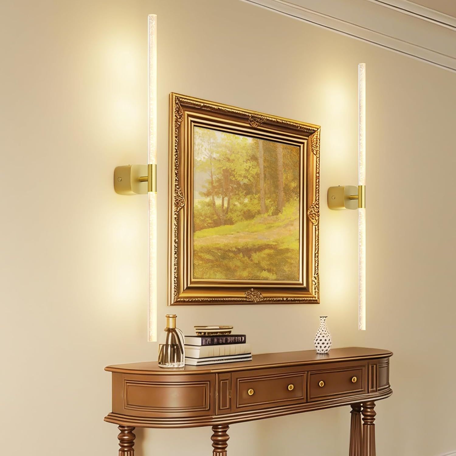 Gold Battery Operated Wall Sconce Set of 2, Rechargeable Wireless Wall Lights with Remote and Touch, 360 V1171-CB-BOM001620
