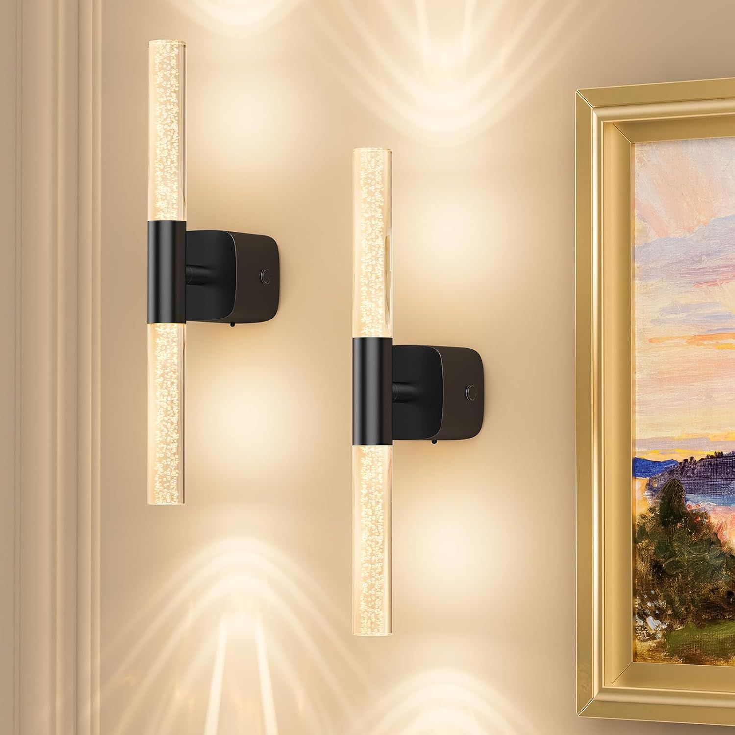 Battery Operated Wall Sconce Set of 2 Black Rechargeable Crystal Sconce Wall Decor Set of 2 with 12000mAh 16" V1171-CB-BOM001621