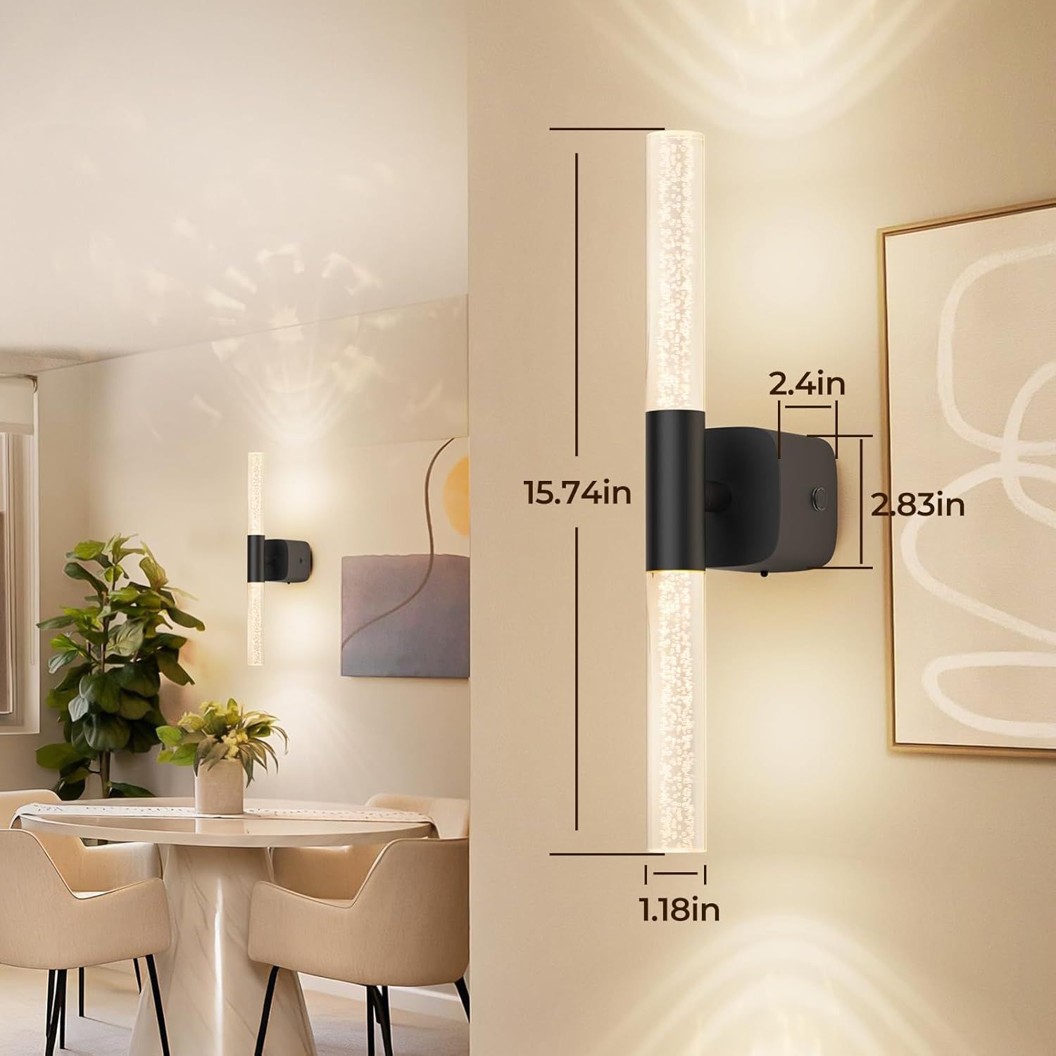 Battery Operated Wall Sconce Set of 2 Black Rechargeable Crystal Sconce Wall Decor Set of 2 with 12000mAh 16" V1171-CB-BOM001621