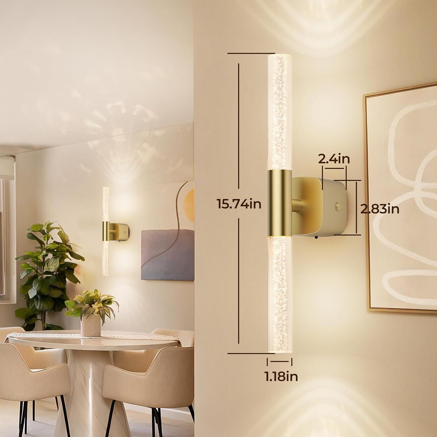 Battery Operated Wall Sconce Set of 2 Rechargeable Battery Powered Wall Light with 12000mAh Wireless Dimmable V1171-CB-BOM001622