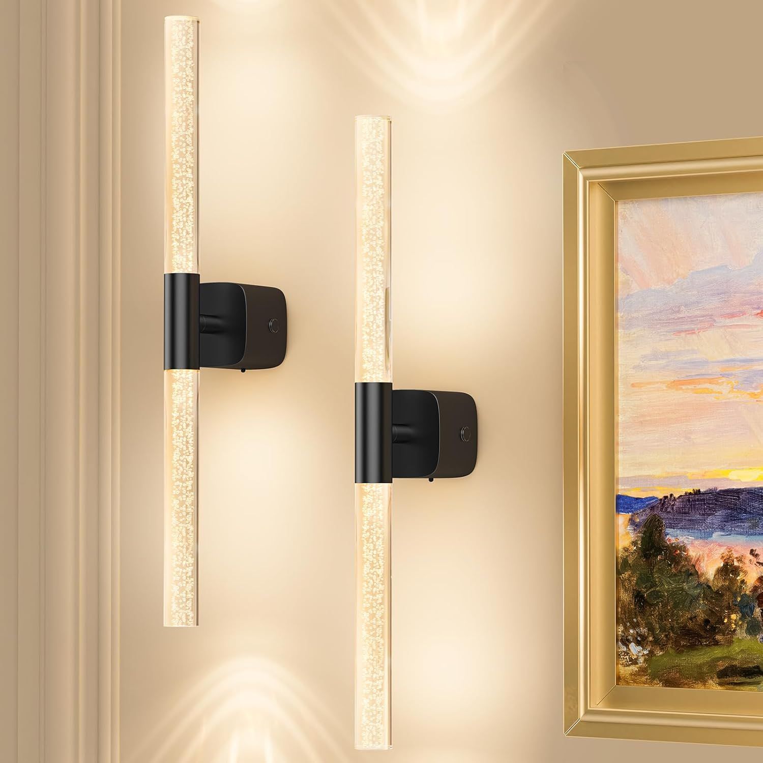 Battery Operated Wall Sconce Set of 2 Black Rechargeable Acrylic Crystal Sconce Wall Decor Set of 2 with V1171-CB-BOM001623