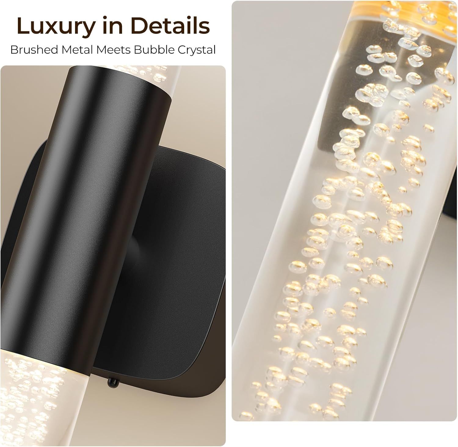 Battery Operated Wall Sconce Set of 2 Black Rechargeable Acrylic Crystal Sconce Wall Decor Set of 2 with V1171-CB-BOM001623