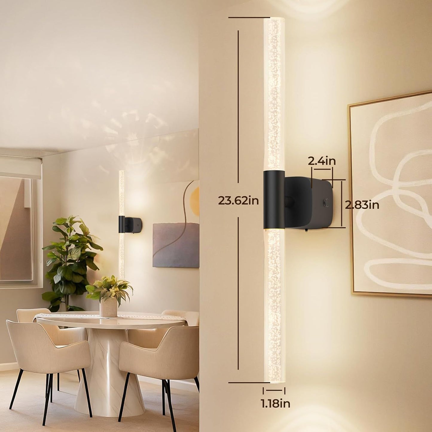 Battery Operated Wall Sconce Set of 2 Black Rechargeable Acrylic Crystal Sconce Wall Decor Set of 2 with V1171-CB-BOM001623