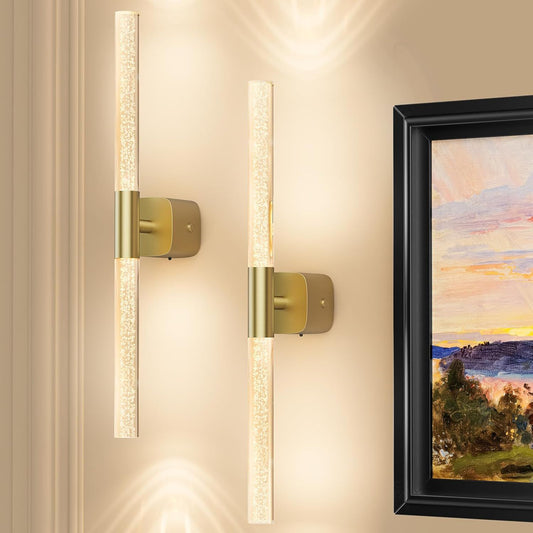 Battery Operated Wall Sconce Set of 2 Brushed Gold 12000mAh Rechargeable Wall Light with Crystal Acrylic 24" V1171-CB-BOM001624