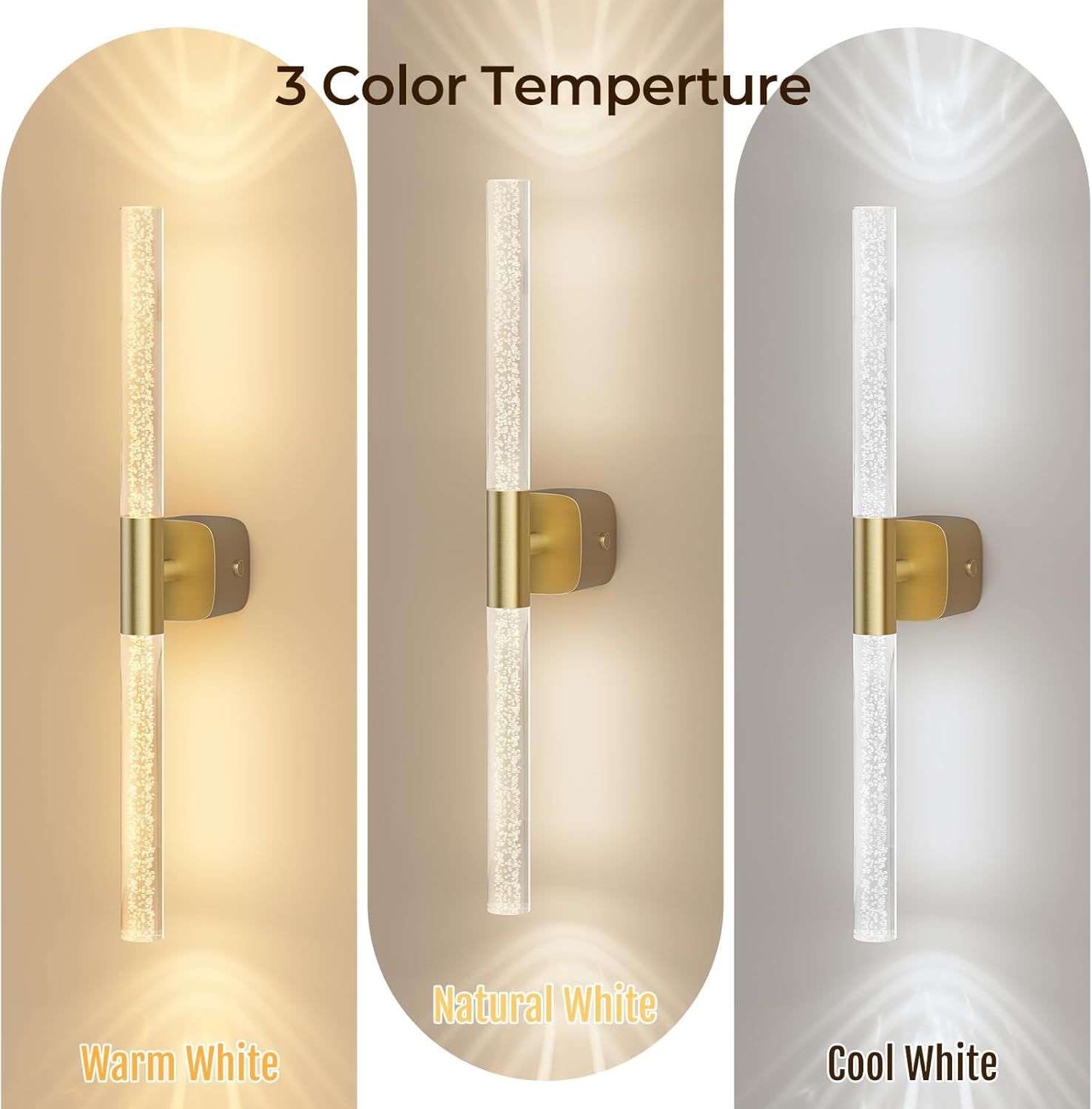 Battery Operated Wall Sconce Set of 2 Brushed Gold 12000mAh Rechargeable Wall Light with Crystal Acrylic 24" V1171-CB-BOM001624