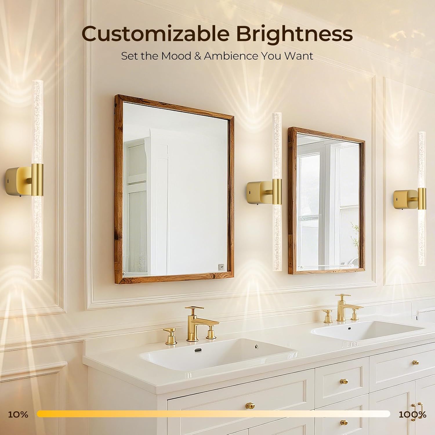 Battery Operated Wall Sconce Set of 2 Brushed Gold 12000mAh Rechargeable Wall Light with Crystal Acrylic 24" V1171-CB-BOM001624