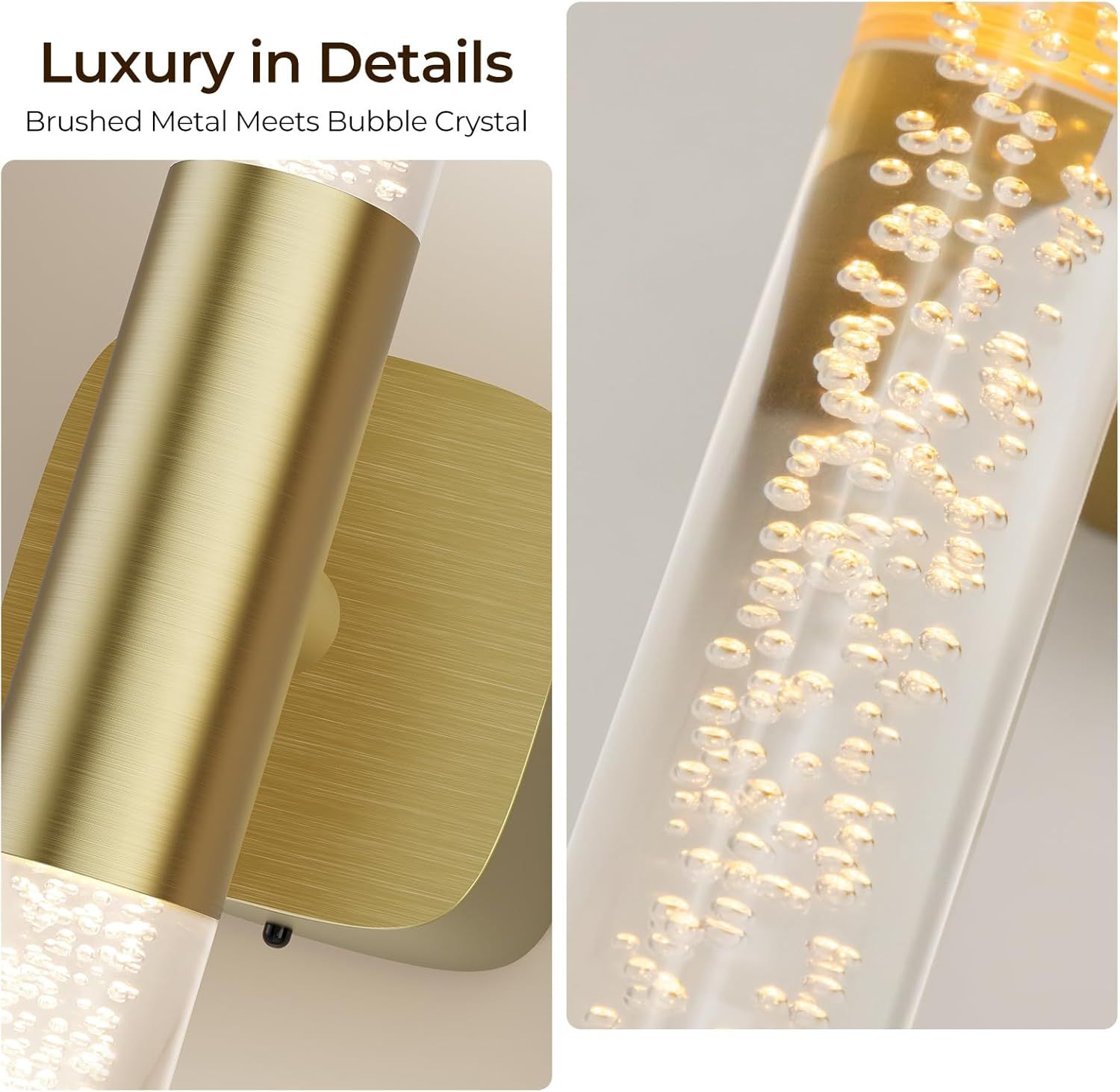 Battery Operated Wall Sconce Set of 2 Brushed Gold 12000mAh Rechargeable Wall Light with Crystal Acrylic 24" V1171-CB-BOM001624