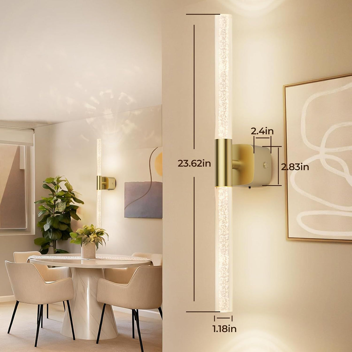 Battery Operated Wall Sconce Set of 2 Brushed Gold 12000mAh Rechargeable Wall Light with Crystal Acrylic 24" V1171-CB-BOM001624