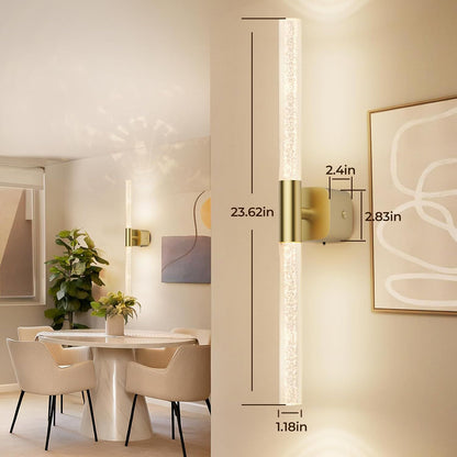 Battery Operated Wall Sconce Set of 2 Brushed Gold 12000mAh Rechargeable Wall Light with Crystal Acrylic 24" V1171-CB-BOM001624