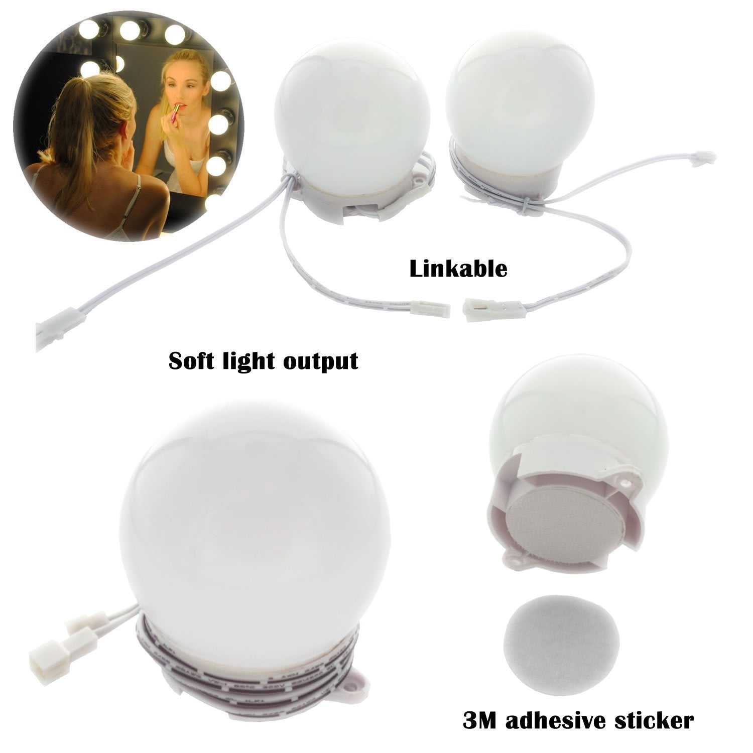 Hollywood Super Star Style Makeup Mirror Vanity LED Light Bulbs Kit for Dressing Table Dimmable & Plug in, V1171-CB-BQKBCD010
